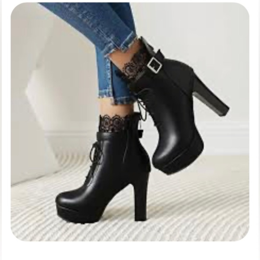 TOP MODA Women High Heel Lace Up Ankle Boots Platform Booties Shoes Size 6 M - Picture 1 of 9